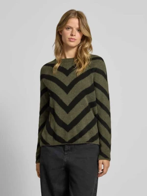 Sweter z dzianiny o kroju regular fit ze wzorem w paski model ‘ELIZA’ Only Oliwkowy melanż