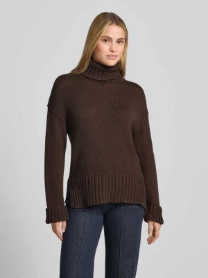 Sweter z dzianiny o kroju relaxed fit z czystej bawełny z golfem MOS MOSH Ciemnobrązowy