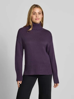 Sweter z dzianiny o kroju relaxed fit z czystej bawełny z golfem MOS MOSH Oberżynowy