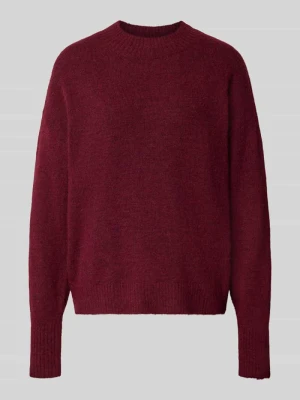 Sweter z dzianiny o kroju relaxed fit z dodatkiem wełny model 'Sage' Ichi Bordowy