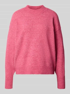 Sweter z dzianiny o kroju relaxed fit z dodatkiem wełny model 'Sage' Ichi Mocnoróżowy