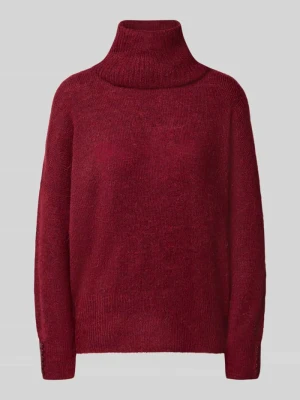 sweter z dzianiny o kroju relaxed fit z golfem model 'IHKAMARA' Ichi Bordowy