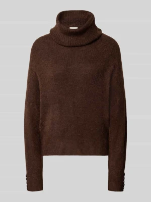 sweter z dzianiny o kroju relaxed fit z golfem model 'IHKAMARA' Ichi Ciemnobrązowy