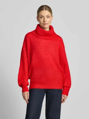sweter z dzianiny o kroju relaxed fit z golfem model 'IHKAMARA' Ichi Czerwony