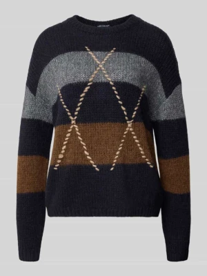 Sweter z dzianiny o kroju relaxed fit z mieszanki materiałów z domieszką alpaki LUISA CERANO Ciemnoniebieski