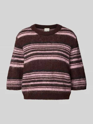 Sweter z dzianiny o kroju relaxed fit z mieszanki wełny model 'ALLO' Ichi Śliwkowy