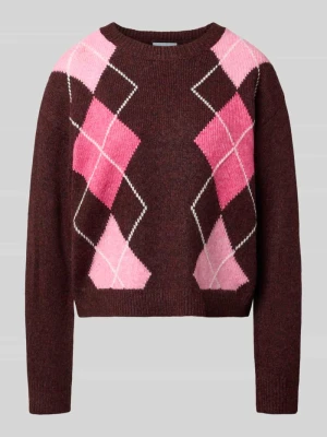 Sweter z dzianiny o kroju relaxed fit z mieszanki wełny model 'HARVI' JJXX Bordowy