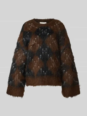 Sweter z dzianiny o kroju relaxed fit z mieszanki wełny NEO NOIR Ciemnobrązowy