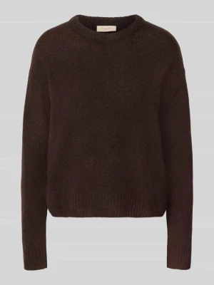 Sweter z dzianiny o kroju relaxed fit z mieszanki wełny z dodatkiem alpaki Freequent Ciemnobrązowy melanż
