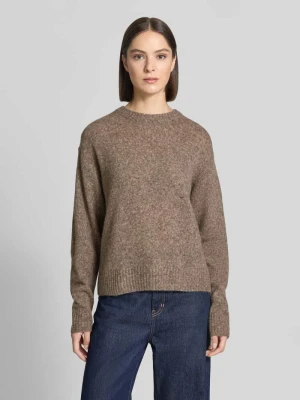 Sweter z dzianiny o kroju relaxed fit z mieszanki wełny z dodatkiem alpaki Freequent Średniobrązowy melanż