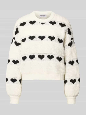 Sweter z dzianiny o kroju relaxed fit z nadrukiem z motywem serca model ‘NOVE’ Pieces