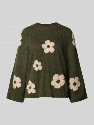 sweter z dzianiny o kroju relaxed fit z raglanowymi rękawami MORE & MORE Oliwkowy