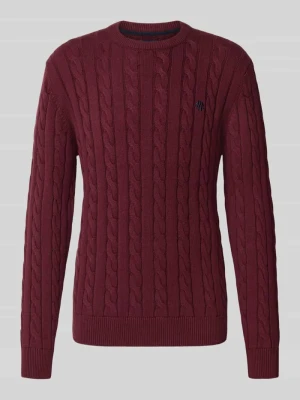sweter z dzianiny o kroju slim fit z czystej bawełny MCNEAL Ciemnoczerwony