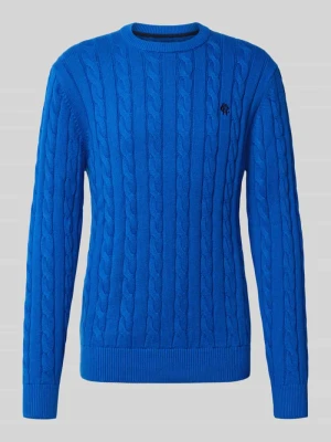sweter z dzianiny o kroju slim fit z czystej bawełny MCNEAL Niebieski