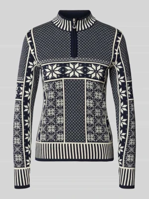 sweter z dzianiny o kroju slim fit z czystej bawełny model 'VARDASEN' Dale of Norway Granatowy