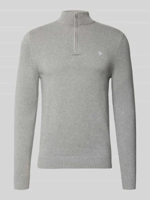 sweter z dzianiny o kroju slim fit z czystej bawełny REVIEW Jasnoszary melanż