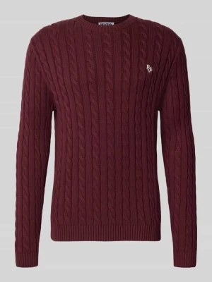 sweter z dzianiny o kroju slim fit z czystej bawełny ze ściegiem warkoczowym REVIEW Bordowy
