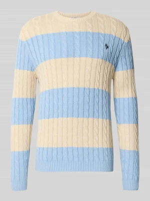 sweter z dzianiny o kroju slim fit z czystej bawełny ze ściegiem warkoczowym REVIEW Écru