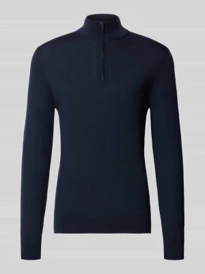 sweter z dzianiny o kroju slim fit z kołnierzem zapinanym Profuomo Ciemnobrązowy