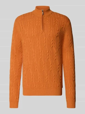 sweter z dzianiny o kroju slim fit z mieszanki bawełny i wełny FYNCH-HATTON Pomarańczowy
