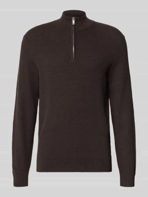 sweter z dzianiny z mieszanki bawełny, krój slim fit Profuomo Ciemnobrązowy