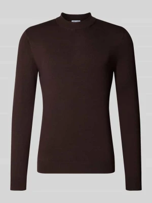 Sweter z dzianiny o kroju slim fit z mieszanki wiskozy ze stójką Antony Morato Ciemnobrązowy