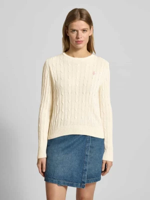 Sweter z dzianiny o kroju slim fit z okrągłym dekoltem i ściegiem warkoczowym Review