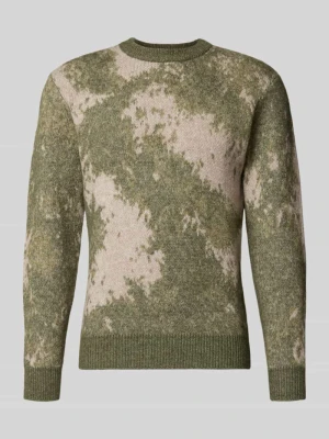 sweter z dzianiny o kroju slim fit z okrągłym dekoltem model 'NEVIL' Guess Ciemnozielony