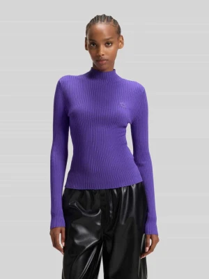 Sweter z dzianiny o kroju slim fit z prążkowaną fakturą model ‘SARMIE’ Hugo Blue