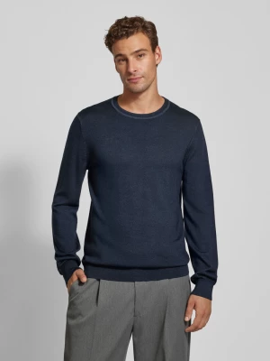 Sweter z dzianiny o kroju slim fit z żywej wełny z okrągłym dekoltem OLYMP Level Five