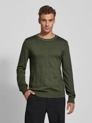 Sweter z dzianiny o kroju slim fit z żywej wełny z okrągłym dekoltem OLYMP Level Five