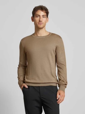 Sweter z dzianiny o kroju slim fit z żywej wełny z okrągłym dekoltem OLYMP Level Five