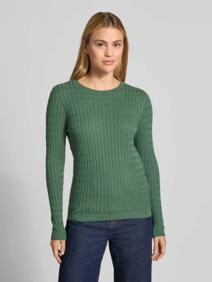 sweter z dzianiny o kroju slim fit ze ściegiem warkoczowym Christian Berg Butelkowy zielony