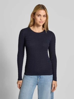 sweter z dzianiny o kroju slim fit ze ściegiem warkoczowym Christian Berg Ciemnoniebieski