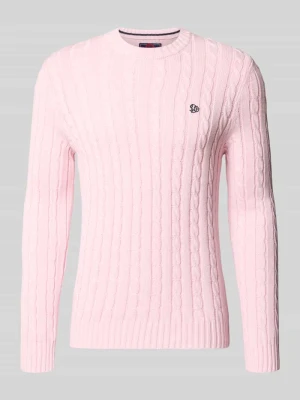sweter z dzianiny o kroju slim fit ze ściegiem warkoczowym Superdry Mocnoróżowy