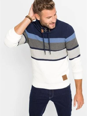 Sweter z dzianiny o luźnym splocie z kołnierzem kominem, z czystej bawełny bonprix