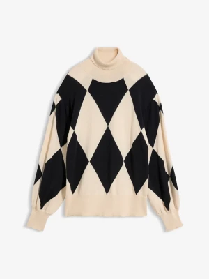 Sweter z cienkiej dzianiny z golfem BonPrix beżowy