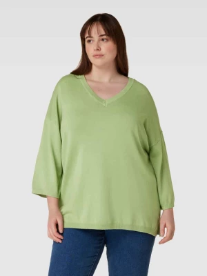 Sweter z dzianiny PLUS SIZE z dekoltem w serek model ‘Blume’ Fransa Plus