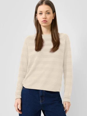 Sweter z fakturowanymi paskami QS beżowy
