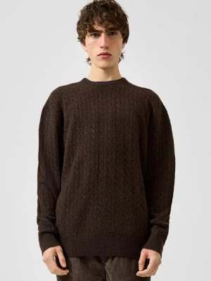 Sweter z dzianiny QS brązowy