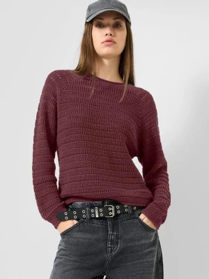 Sweter z mieszanki bawełny z ażurowym wzorem QS czerwony