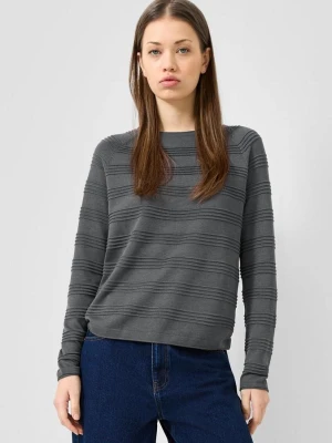 Sweter z fakturowanymi paskami QS szary
