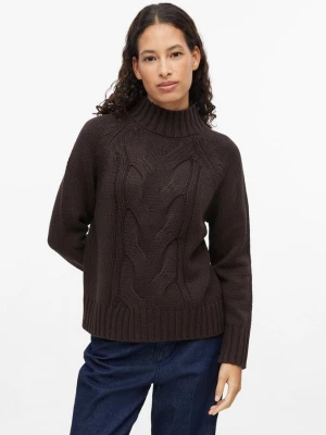 Sweter ze stójką i wzorem warkoczowym s.Oliver brązowy