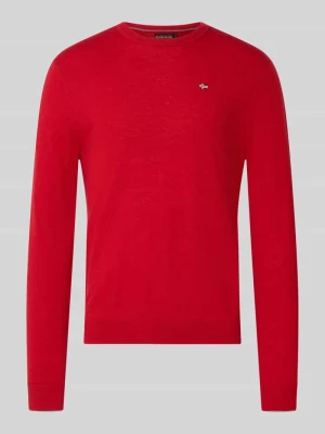 sweter z dzianiny Slim Fit z czystej wełny model 'DAMAVAND' Napapijri Czerwony
