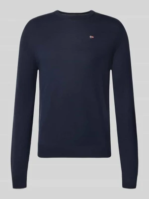 sweter z dzianiny Slim Fit z czystej wełny model 'DAMAVAND' Napapijri Granatowy