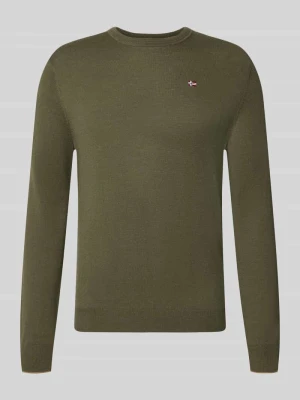 sweter z dzianiny Slim Fit z czystej wełny model 'DAMAVAND' Napapijri Khaki