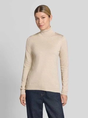 sweter z dzianiny Slim Fit z mieszanki wiskozy model 'IHLULS' Ichi Beżowy