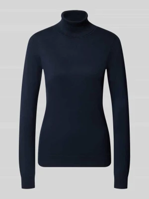 sweter z dzianiny Slim Fit z mieszanki wiskozy model 'IHLULS' Ichi Granatowy
