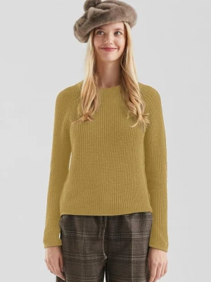 Sweter z dzianiny w cętki z raglanowymi rękawami QS żółty