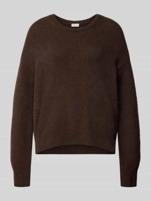 sweter z dzianiny, w kroju oversized fit z okrągłym dekoltem milano italy Ciemnobrązowy